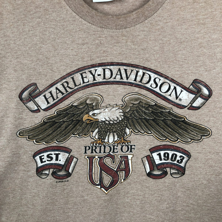 00'S Harley-Davidson Eagle Pattern Motorcycle Bike T-shirt Men's XL unclear beige type brown Vintage Second Hand