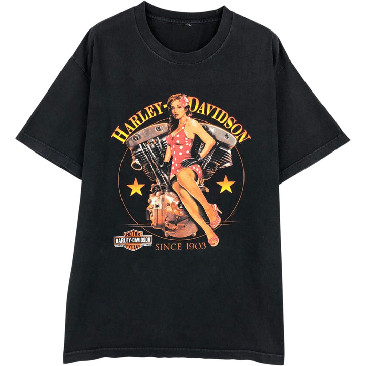 Harley-Davidson Pin-up Girl Motorcycle Bike T-shirt, Men's XL unclear black type Vintage Second Hand