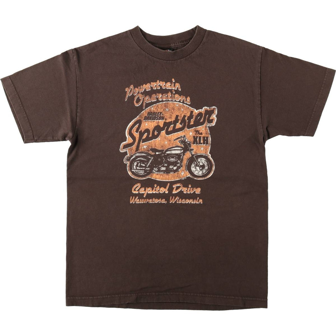 00'S Harley-Davidson Motorcycle Bike T-shirt Men's M size cotton brown type Vintage Second Hand
