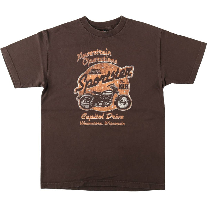 00'S Harley-Davidson Motorcycle Bike T-shirt Men's M size cotton brown type Vintage Second Hand