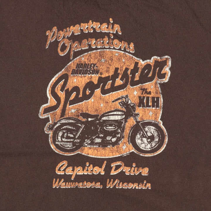 00'S Harley-Davidson Motorcycle Bike T-shirt Men's M size cotton brown type Vintage Second Hand