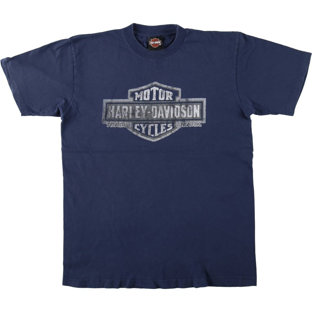00'S Harley-Davidson Eagle Pattern Motorcycle Bike T-shirt Men's XL unclear navy blue type Vintage Second Hand