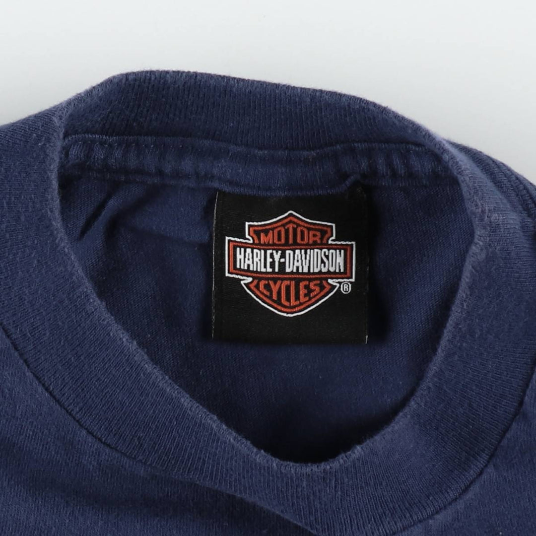 00'S Harley-Davidson Eagle Pattern Motorcycle Bike T-shirt Men's XL unclear navy blue type Vintage Second Hand