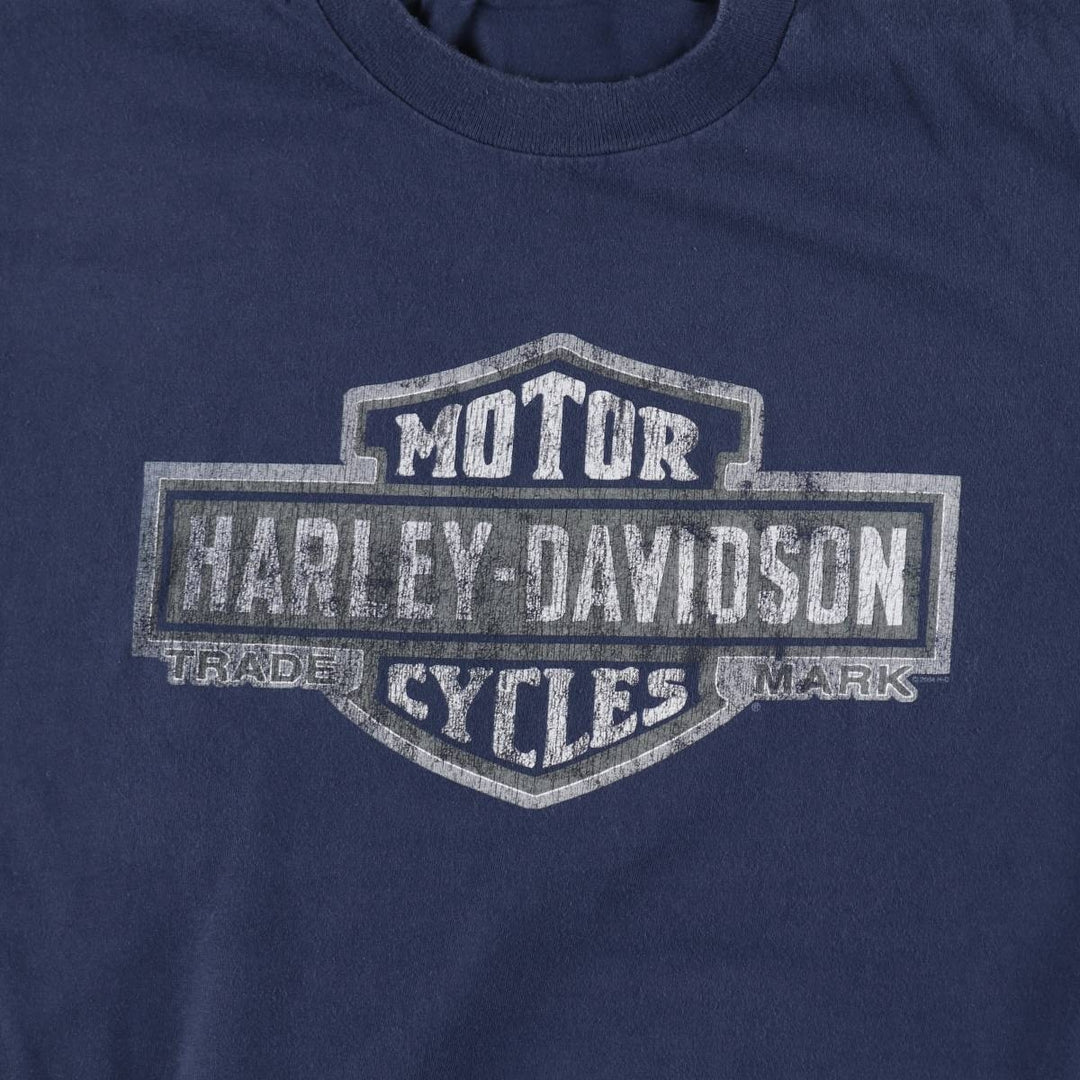 00'S Harley-Davidson Eagle Pattern Motorcycle Bike T-shirt Men's XL unclear navy blue type Vintage Second Hand