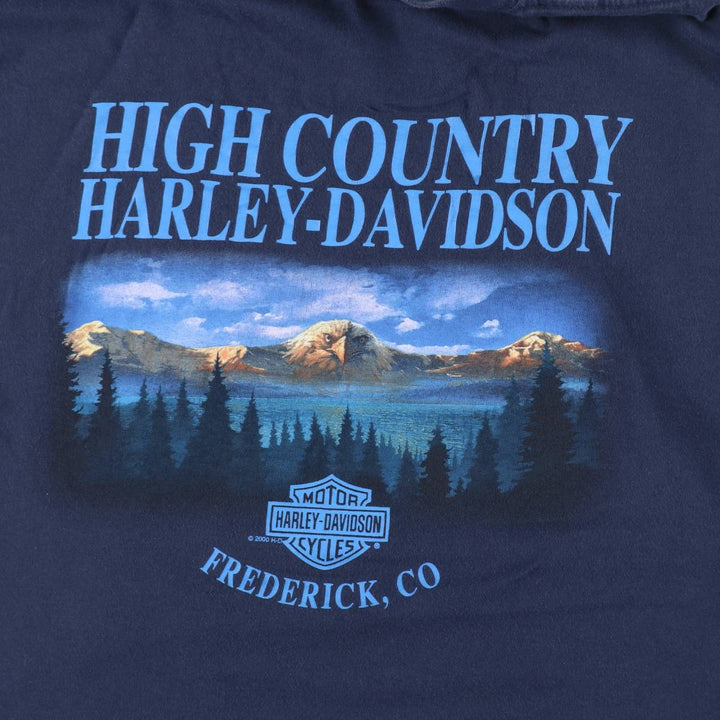 00'S Harley-Davidson Eagle Pattern Motorcycle Bike T-shirt Men's XL unclear navy blue type Vintage Second Hand