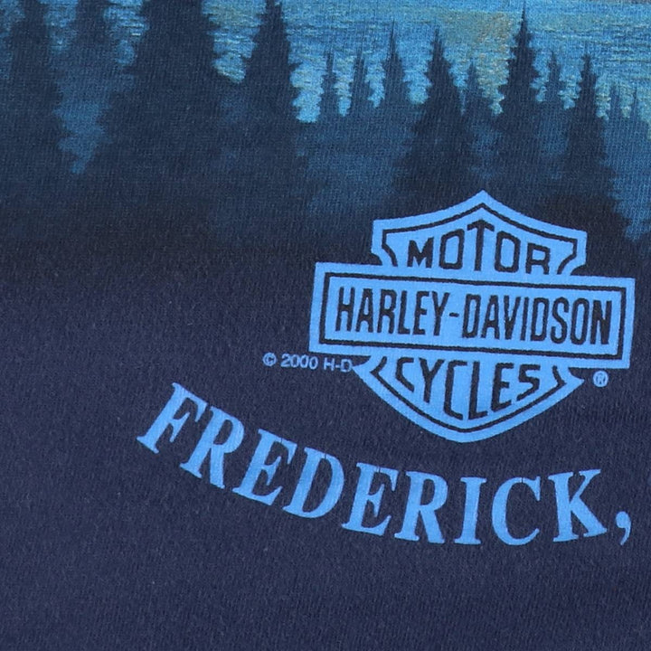 00'S Harley-Davidson Eagle Pattern Motorcycle Bike T-shirt Men's XL unclear navy blue type Vintage Second Hand