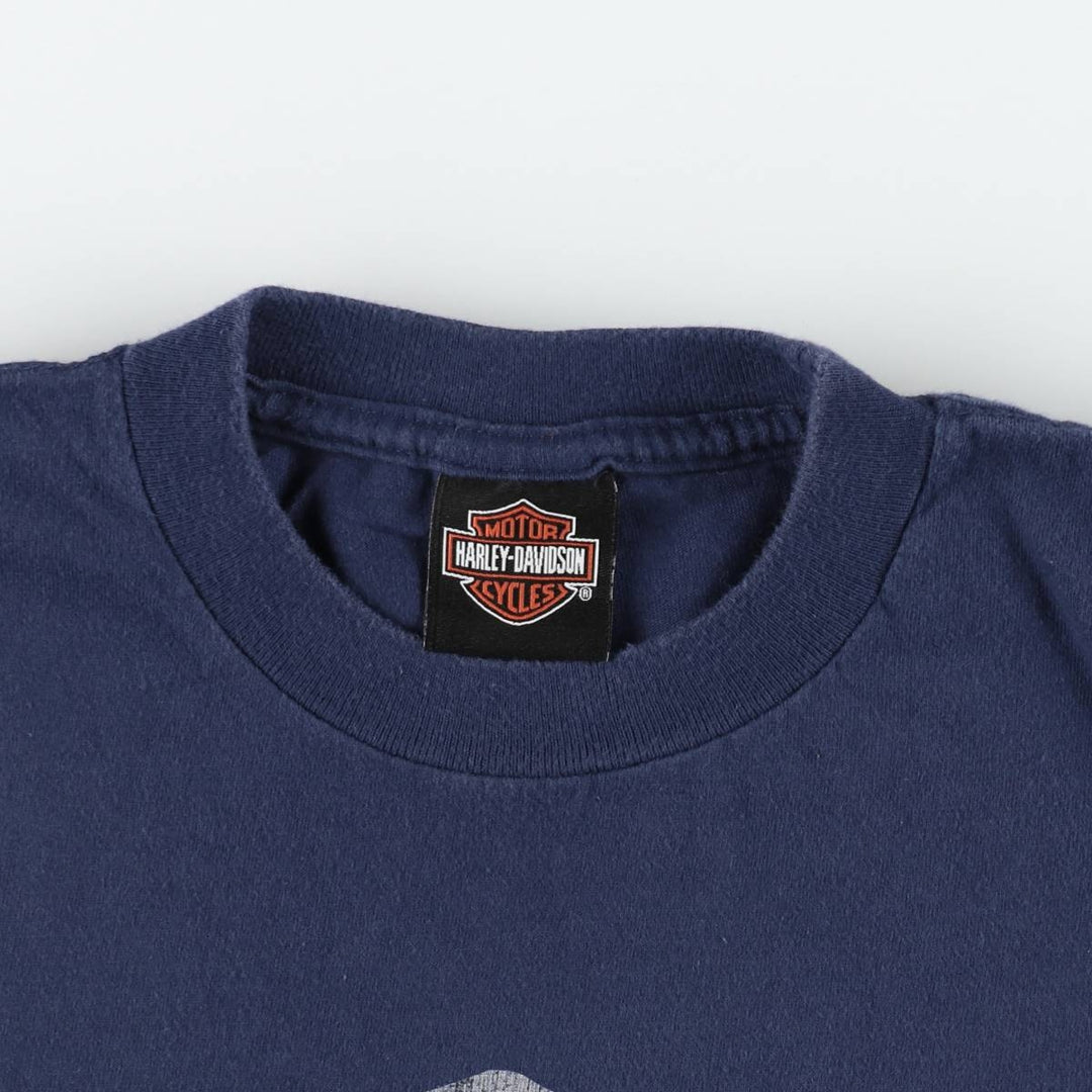 00'S Harley-Davidson Eagle Pattern Motorcycle Bike T-shirt Men's XL unclear navy blue type Vintage Second Hand
