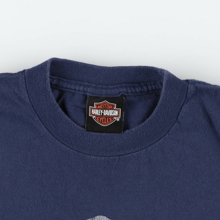 00'S Harley-Davidson Eagle Pattern Motorcycle Bike T-shirt Men's XL unclear navy blue type Vintage Second Hand