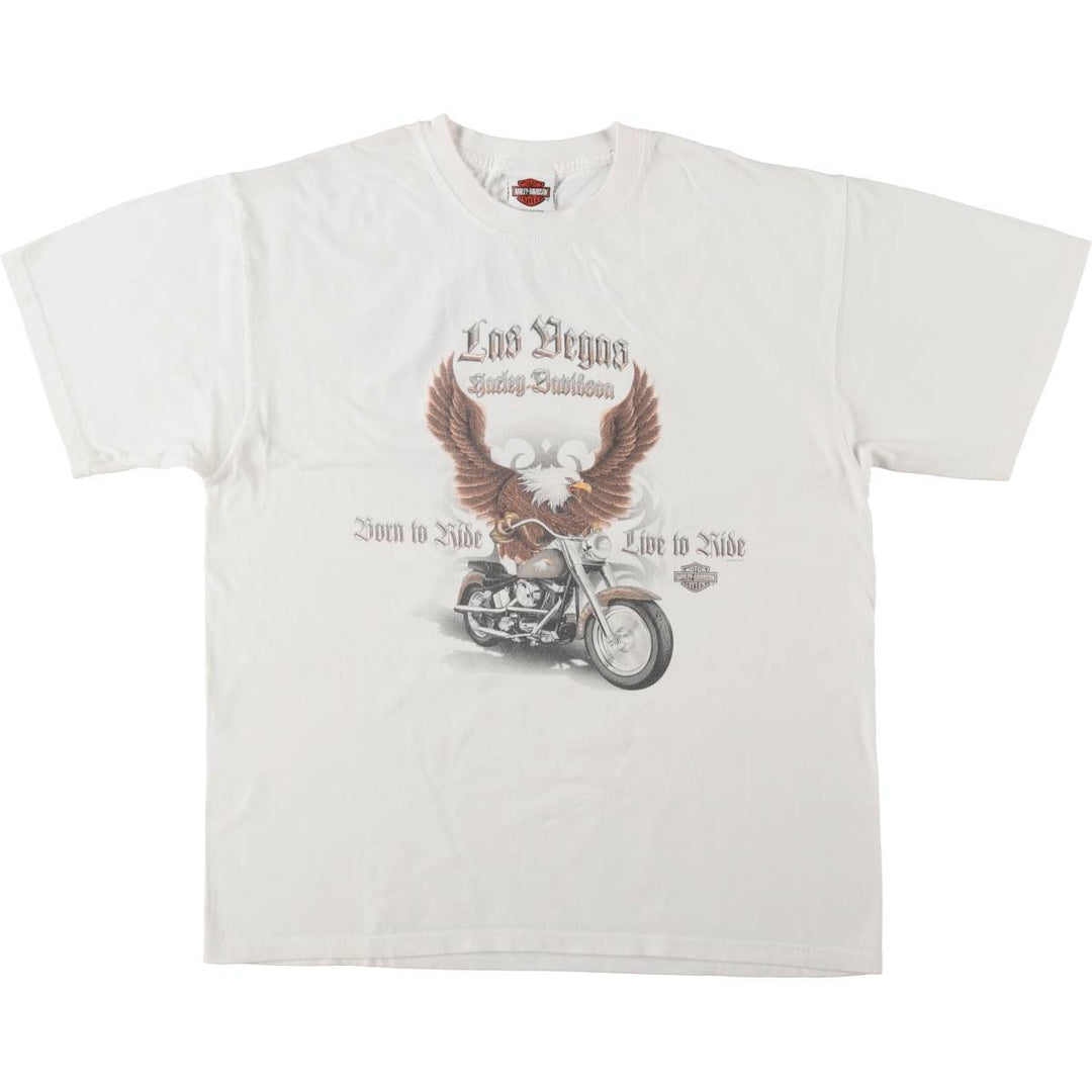 Harley-Davidson Eagle Pattern Motorcycle Bike T-shirt Men's L size cotton white type Vintage Second Hand