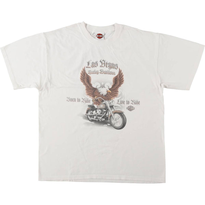 Harley-Davidson Eagle Pattern Motorcycle Bike T-shirt Men's L size cotton white type Vintage Second Hand