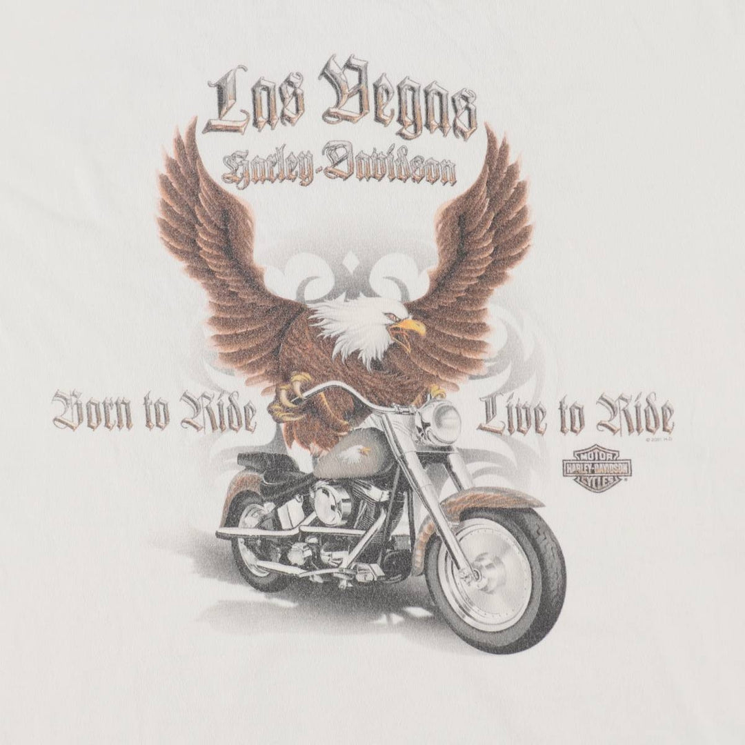 Harley-Davidson Eagle Pattern Motorcycle Bike T-shirt Men's L size cotton white type Vintage Second Hand