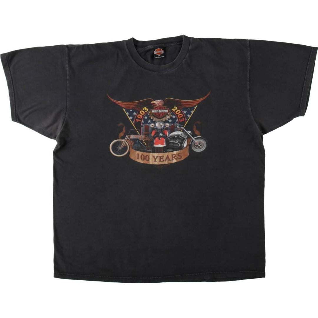 2000'S Harley-Davidson Eagle Pattern Stars and Stripes Motorcycle T-Shirt, Made in USA, Men's XXL cotton Charcoal Vintage Second Hand