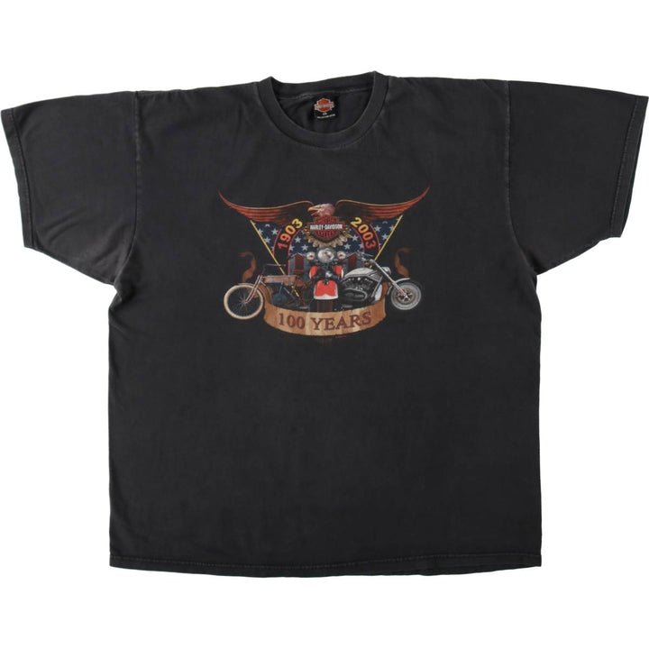 2000'S Harley-Davidson Eagle Pattern Stars and Stripes Motorcycle T-Shirt, Made in USA, Men's XXL cotton Charcoal Vintage Second Hand