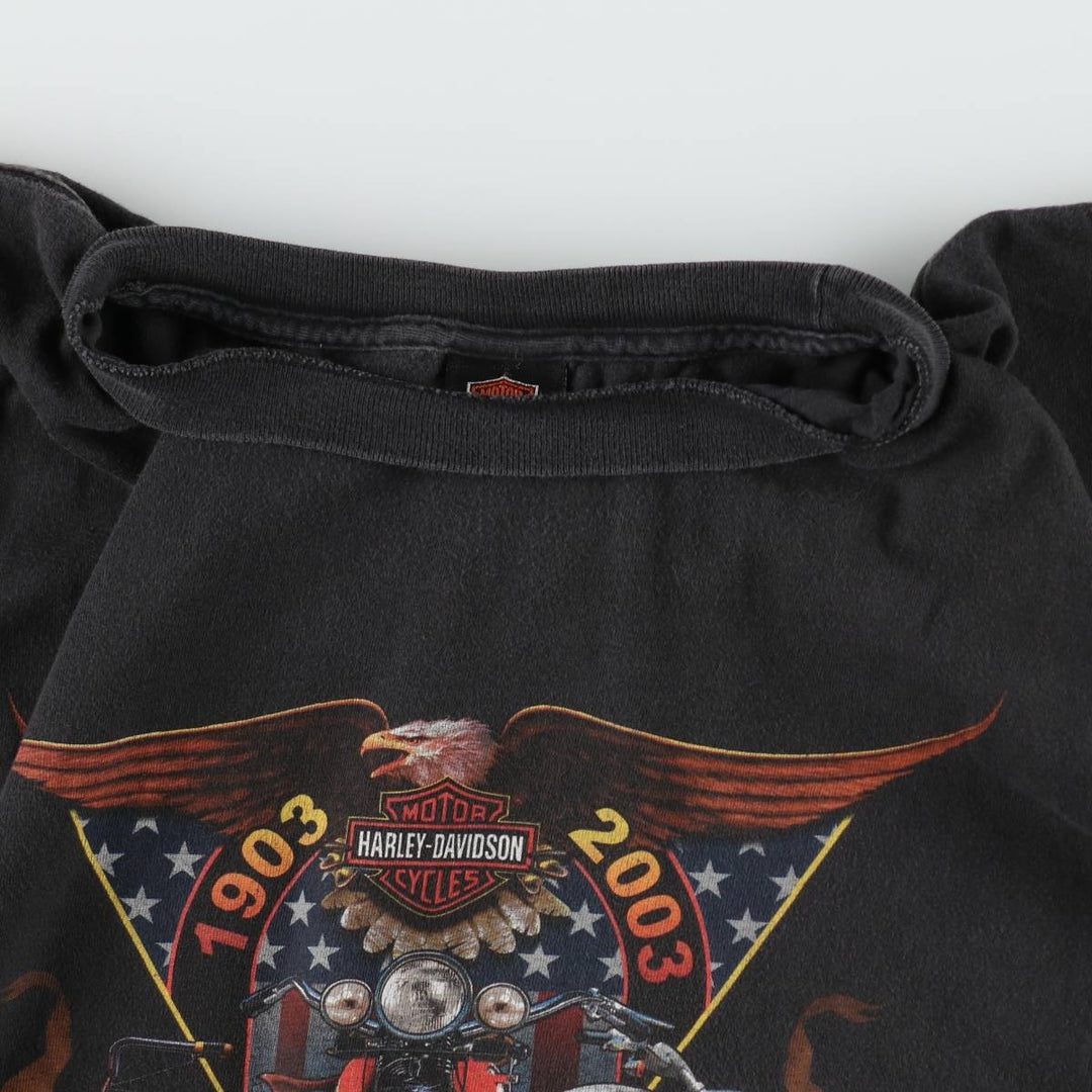 2000'S Harley-Davidson Eagle Pattern Stars and Stripes Motorcycle T-Shirt, Made in USA, Men's XXL cotton Charcoal Vintage Second Hand