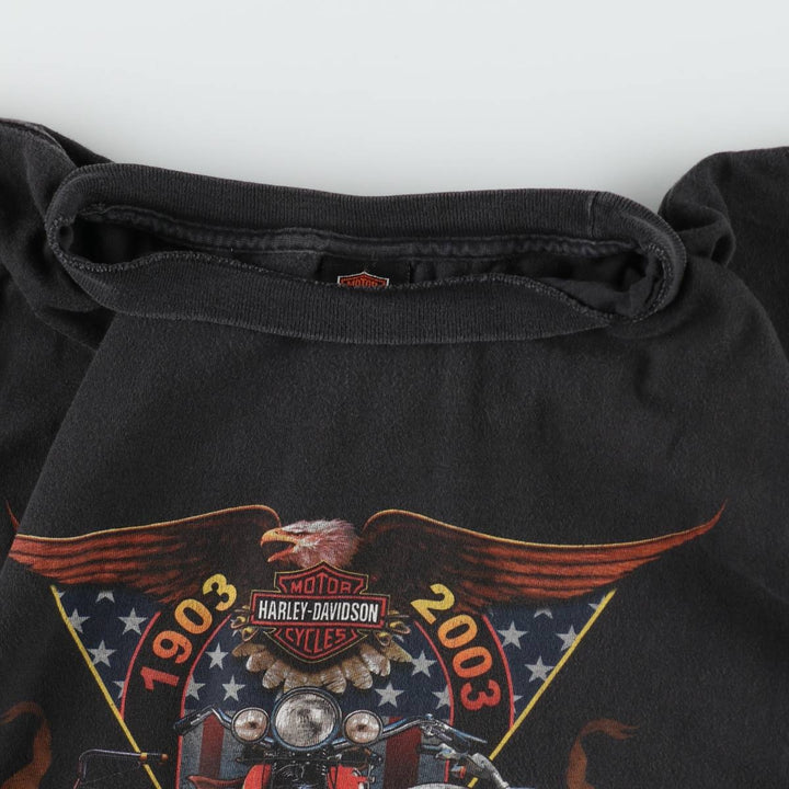 2000'S Harley-Davidson Eagle Pattern Stars and Stripes Motorcycle T-Shirt, Made in USA, Men's XXL cotton Charcoal Vintage Second Hand