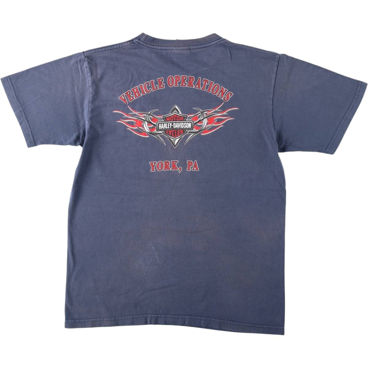 00'S Harley-Davidson Eagle Pattern Motorcycle Bike T-shirt Made in USA Men's L size cotton blue type Vintage Second Hand
