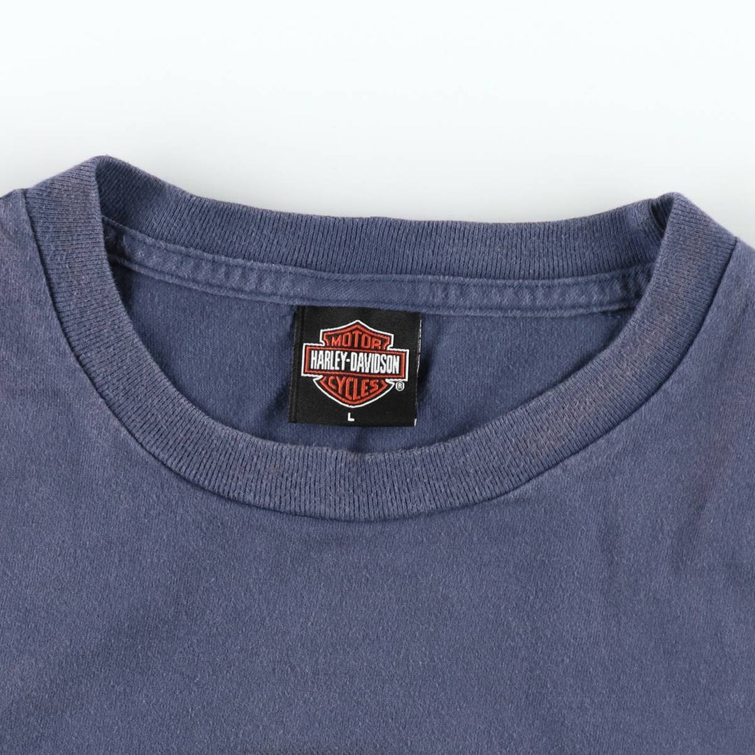 00'S Harley-Davidson Eagle Pattern Motorcycle Bike T-shirt Made in USA Men's L size cotton blue type Vintage Second Hand