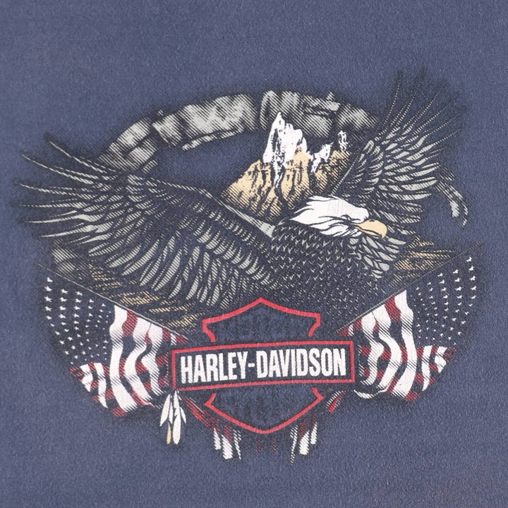 00'S Harley-Davidson Eagle Pattern Motorcycle Bike T-shirt Made in USA Men's L size cotton blue type Vintage Second Hand