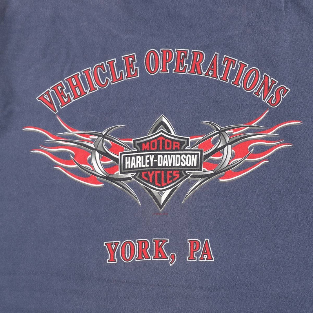00'S Harley-Davidson Eagle Pattern Motorcycle Bike T-shirt Made in USA Men's L size cotton blue type Vintage Second Hand