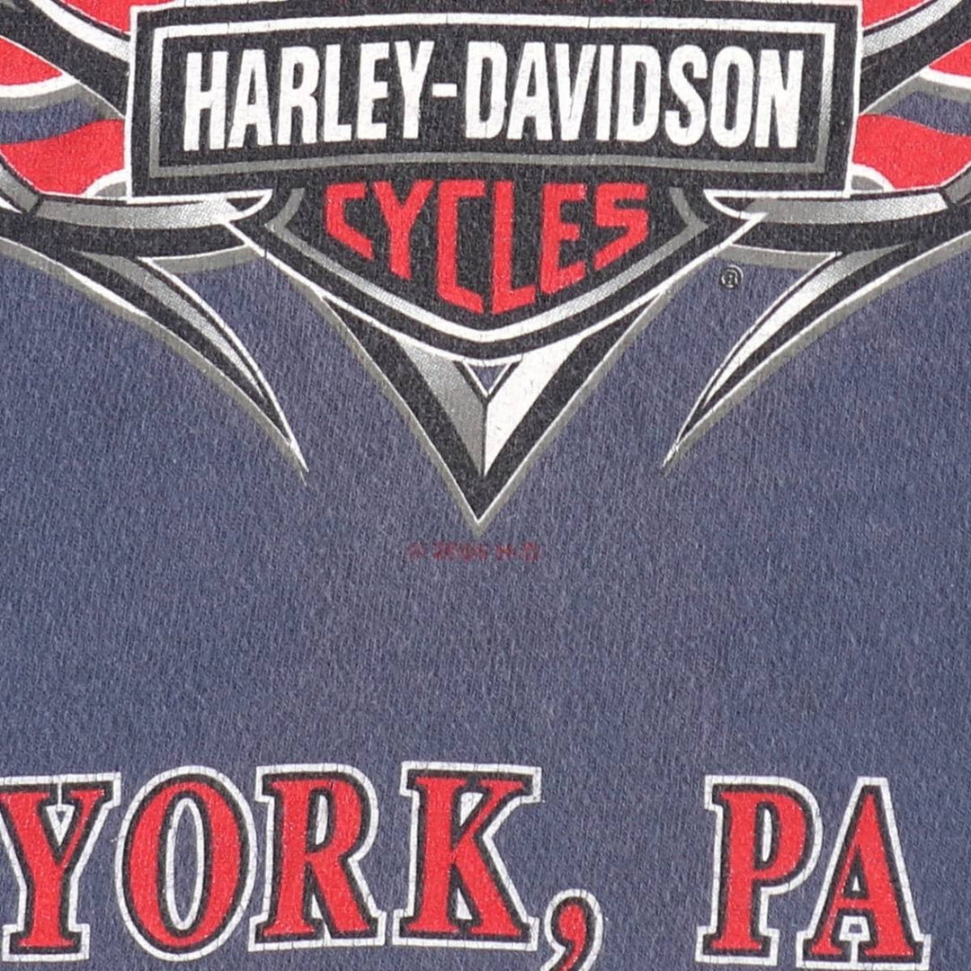 00'S Harley-Davidson Eagle Pattern Motorcycle Bike T-shirt Made in USA Men's L size cotton blue type Vintage Second Hand