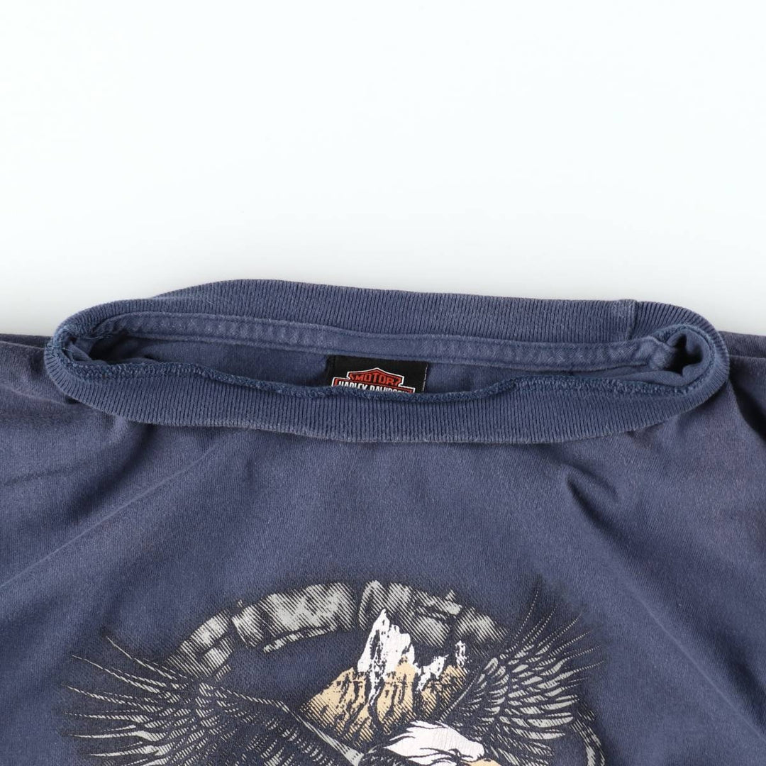 00'S Harley-Davidson Eagle Pattern Motorcycle Bike T-shirt Made in USA Men's L size cotton blue type Vintage Second Hand