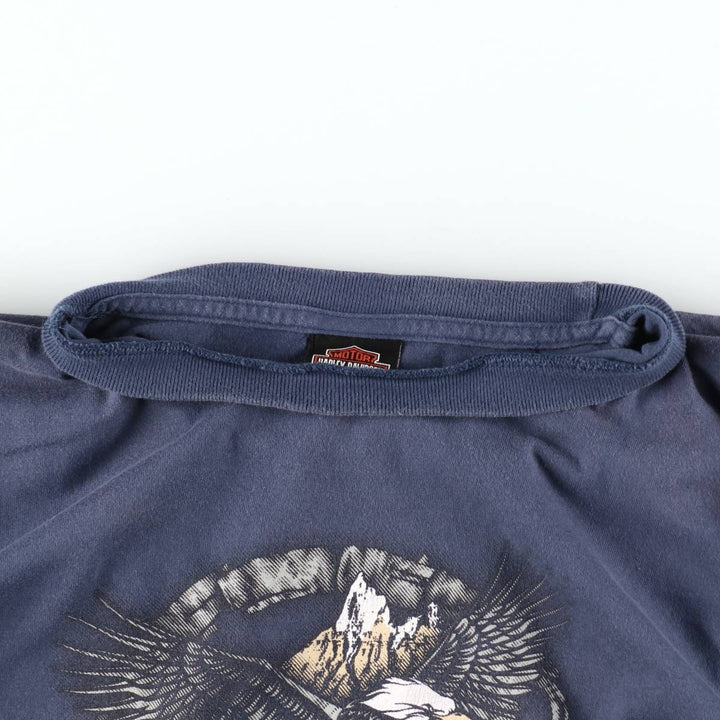 00'S Harley-Davidson Eagle Pattern Motorcycle Bike T-shirt Made in USA Men's L size cotton blue type Vintage Second Hand