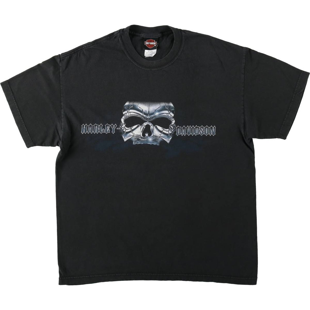 00'S Harley-Davidson Skull Pattern Motorcycle Bike T-shirt Made in USA Men's L size cotton black type Vintage Second Hand