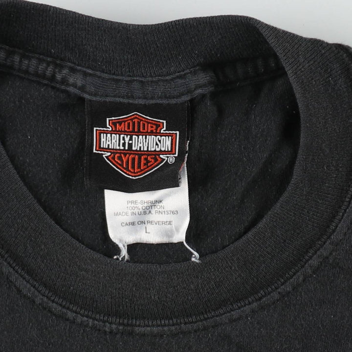 00'S Harley-Davidson Skull Pattern Motorcycle Bike T-shirt Made in USA Men's L size cotton black type Vintage Second Hand