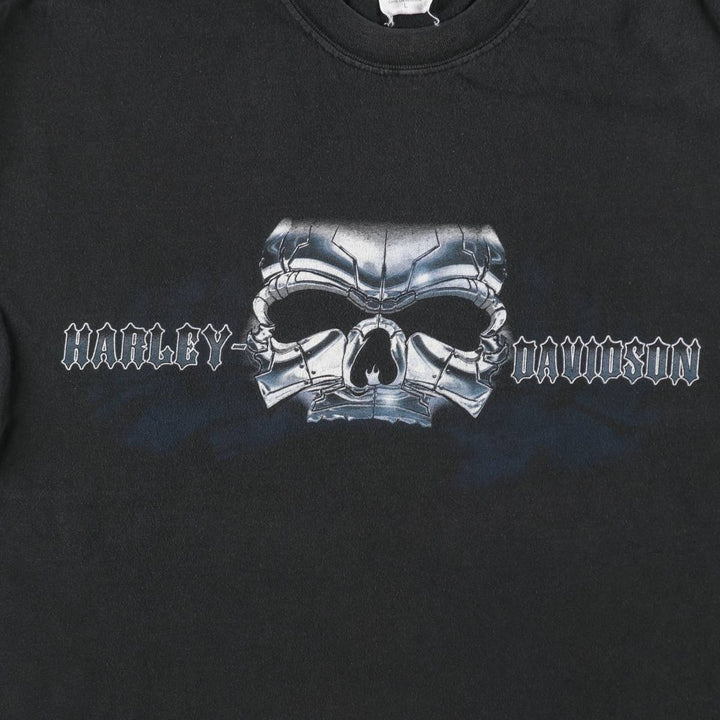00'S Harley-Davidson Skull Pattern Motorcycle Bike T-shirt Made in USA Men's L size cotton black type Vintage Second Hand