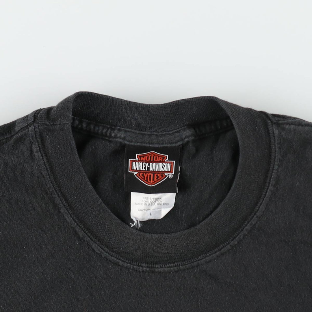 00'S Harley-Davidson Skull Pattern Motorcycle Bike T-shirt Made in USA Men's L size cotton black type Vintage Second Hand