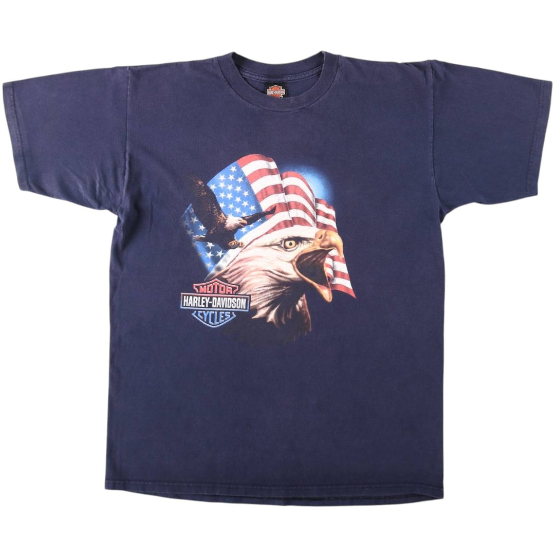 Harley-Davidson Eagle Pattern Stars and Stripes Motorcycle Bike T-shirt Men's Size L cotton navy blue type Vintage Second Hand