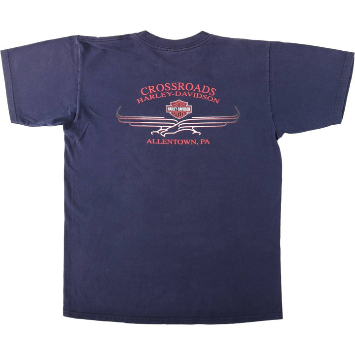 Harley-Davidson Eagle Pattern Stars and Stripes Motorcycle Bike T-shirt Men's Size L cotton navy blue type Vintage Second Hand