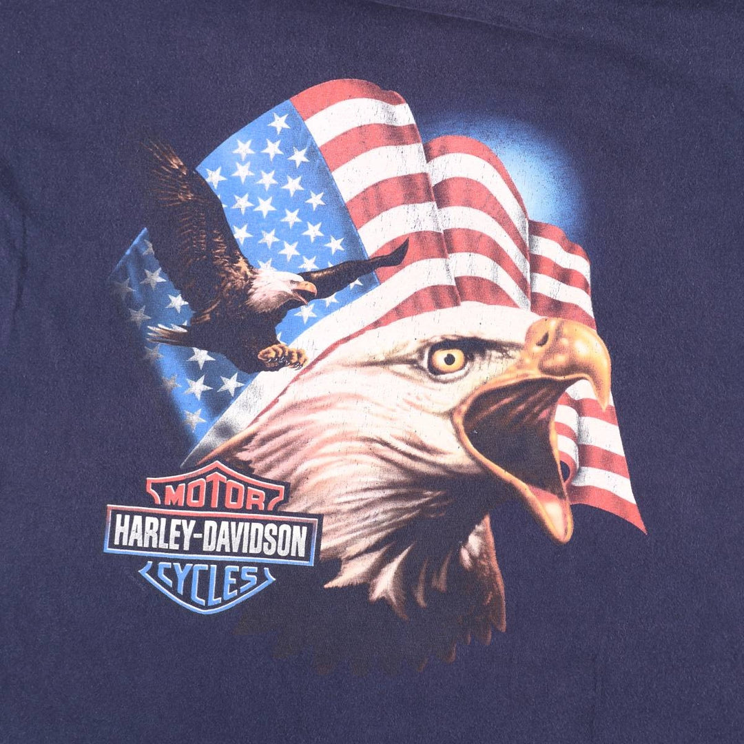 Harley-Davidson Eagle Pattern Stars and Stripes Motorcycle Bike T-shirt Men's Size L cotton navy blue type Vintage Second Hand