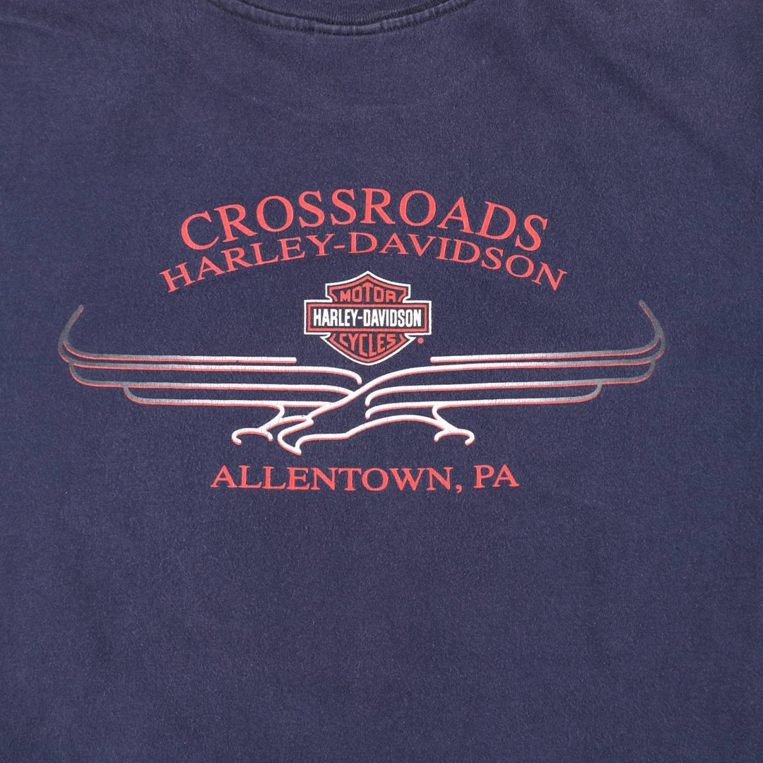 Harley-Davidson Eagle Pattern Stars and Stripes Motorcycle Bike T-shirt Men's Size L cotton navy blue type Vintage Second Hand