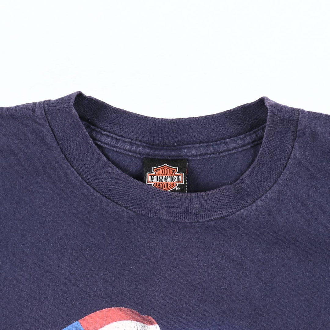 Harley-Davidson Eagle Pattern Stars and Stripes Motorcycle Bike T-shirt Men's Size L cotton navy blue type Vintage Second Hand