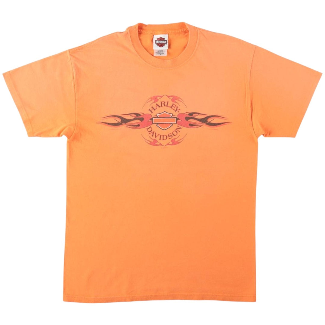 2000'S Harley-Davidson Fire Pattern Motorcycle T-Shirt, Made in USA, Men's Size Medium cotton orange type Vintage Second Hand