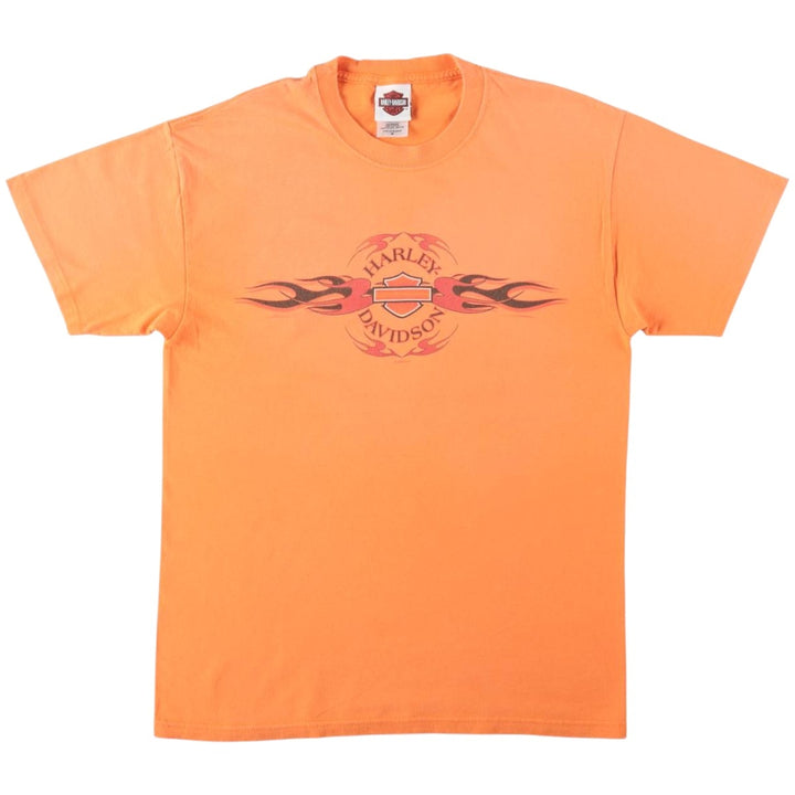2000'S Harley-Davidson Fire Pattern Motorcycle T-Shirt, Made in USA, Men's Size Medium cotton orange type Vintage Second Hand