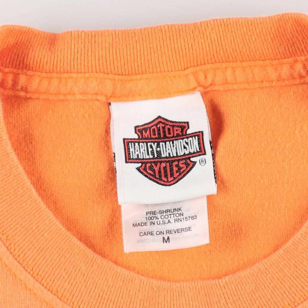 2000'S Harley-Davidson Fire Pattern Motorcycle T-Shirt, Made in USA, Men's Size Medium cotton orange type Vintage Second Hand