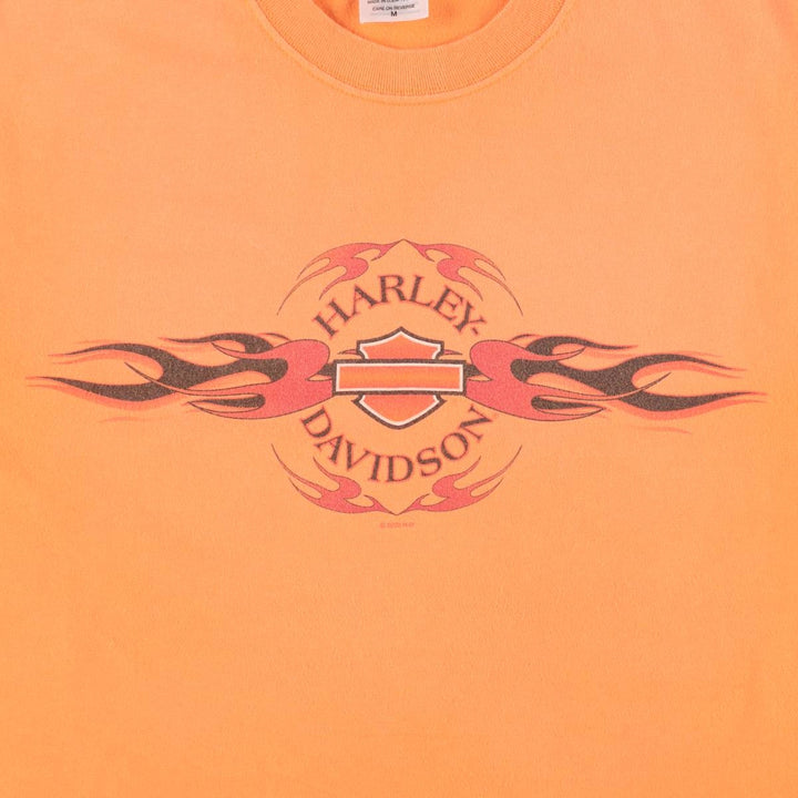 2000'S Harley-Davidson Fire Pattern Motorcycle T-Shirt, Made in USA, Men's Size Medium cotton orange type Vintage Second Hand