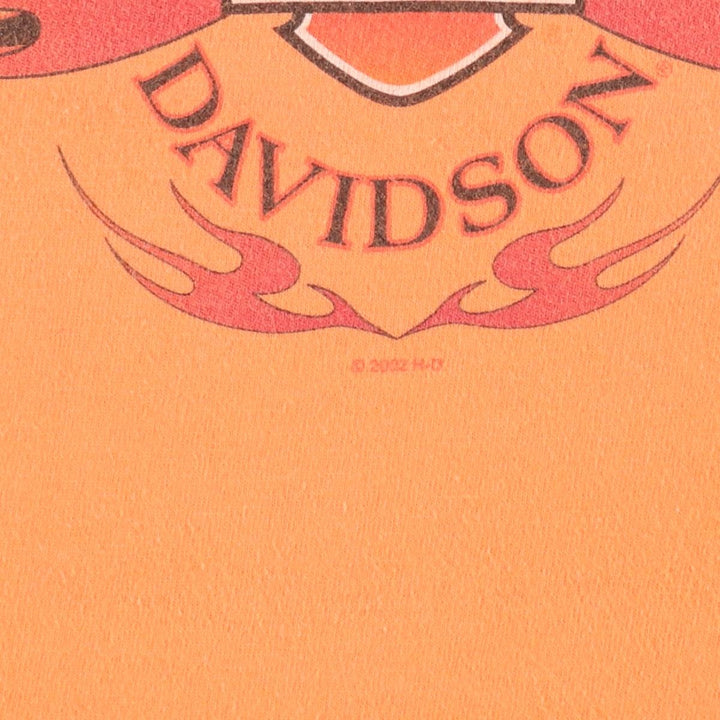 2000'S Harley-Davidson Fire Pattern Motorcycle T-Shirt, Made in USA, Men's Size Medium cotton orange type Vintage Second Hand
