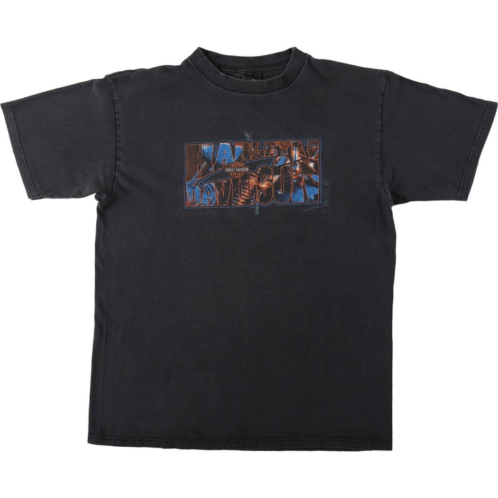 Harley-Davidson Motorcycle Bike T-shirt Made in USA Men's L size cotton black type Vintage Second Hand
