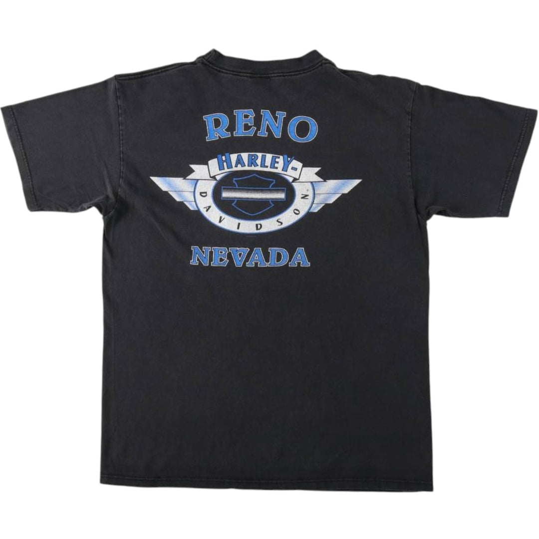 Harley-Davidson Motorcycle Bike T-shirt Made in USA Men's L size cotton black type Vintage Second Hand