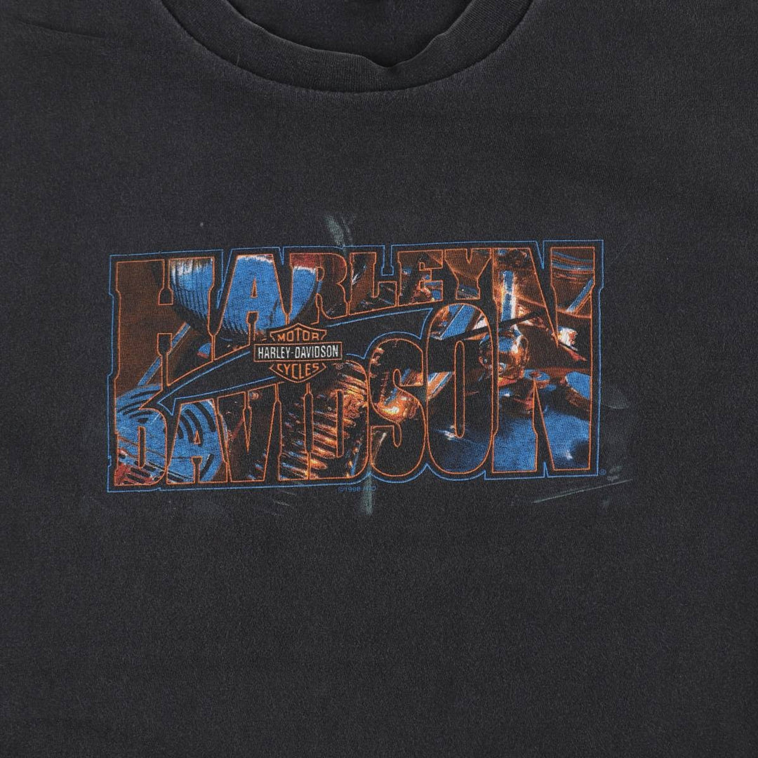 Harley-Davidson Motorcycle Bike T-shirt Made in USA Men's L size cotton black type Vintage Second Hand