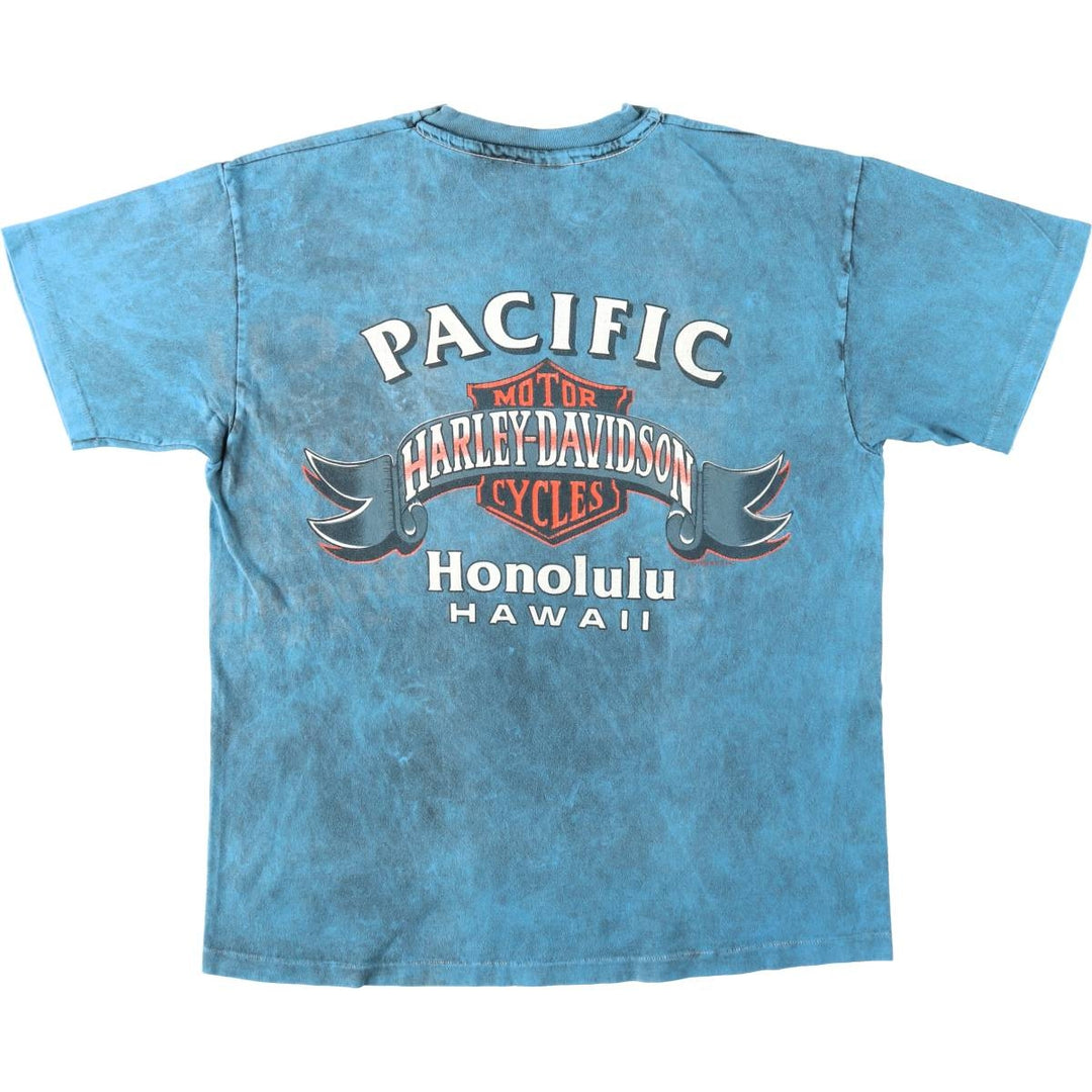 1980'S Harley-Davidson Motorcycle T-Shirt, Made in USA, Men's Size L (approx.), Vintage cotton Blue type light blue Vintage Second Hand