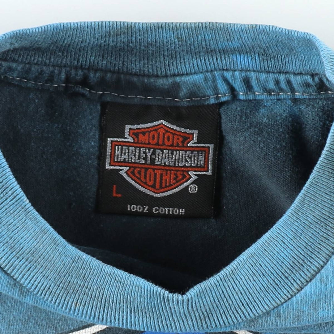1980'S Harley-Davidson Motorcycle T-Shirt, Made in USA, Men's Size L (approx.), Vintage cotton Blue type light blue Vintage Second Hand