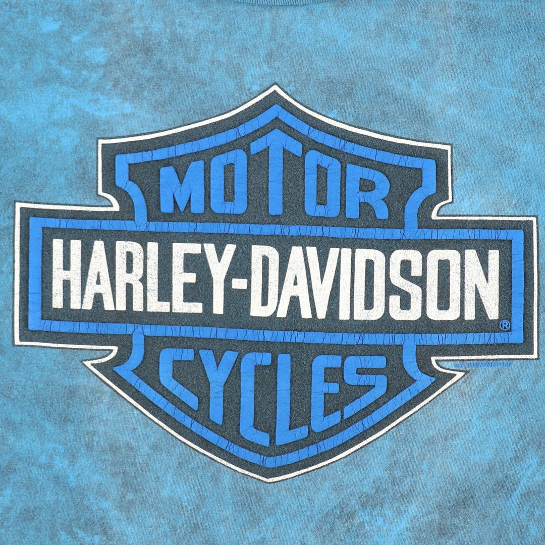 1980'S Harley-Davidson Motorcycle T-Shirt, Made in USA, Men's Size L (approx.), Vintage cotton Blue type light blue Vintage Second Hand