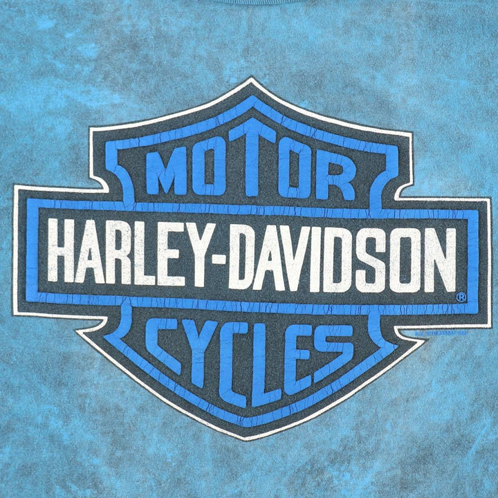 1980'S Harley-Davidson Motorcycle T-Shirt, Made in USA, Men's Size L (approx.), Vintage cotton Blue type light blue Vintage Second Hand