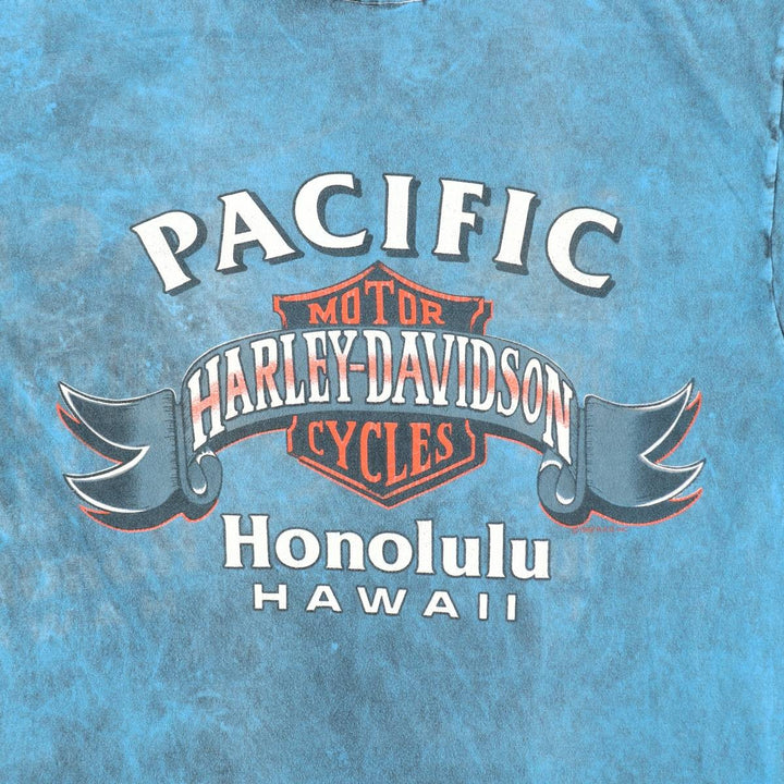 1980'S Harley-Davidson Motorcycle T-Shirt, Made in USA, Men's Size L (approx.), Vintage cotton Blue type light blue Vintage Second Hand