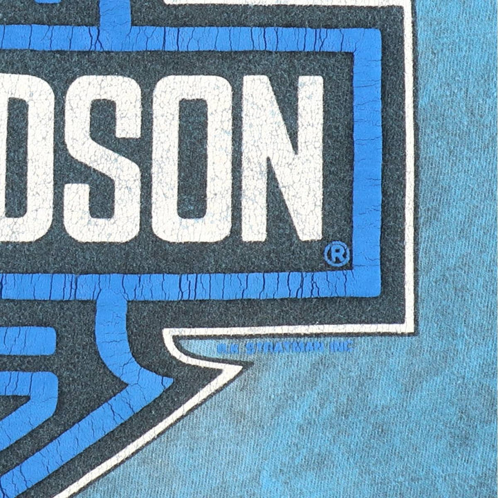 1980'S Harley-Davidson Motorcycle T-Shirt, Made in USA, Men's Size L (approx.), Vintage cotton Blue type light blue Vintage Second Hand