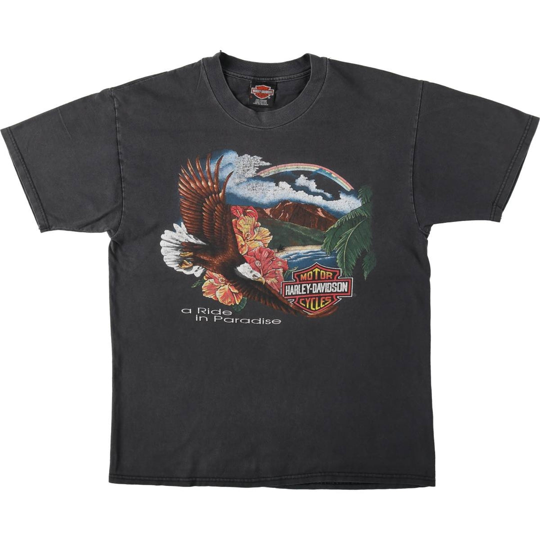 Harley-Davidson Eagle Pattern Motorcycle Bike T-shirt Made in USA Men's L size cotton black type Vintage Second Hand